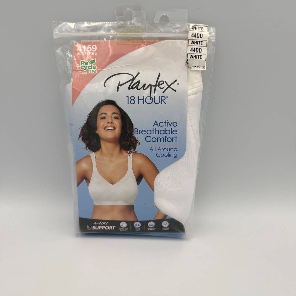 Playtex 18 Hour Active Breathable Comfort Wirefree Bra White 44DD 4159